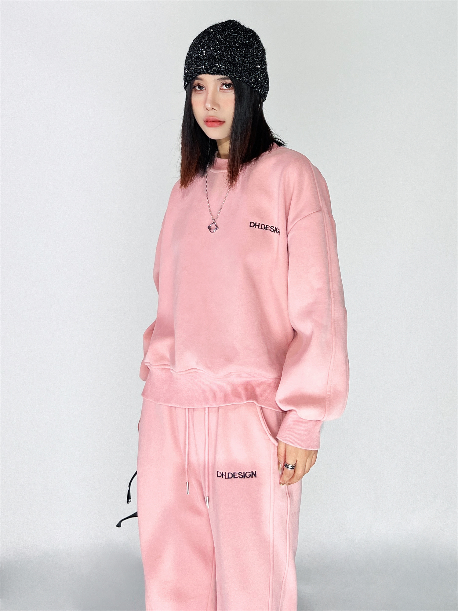 BW 卫衣卫裤套头休闲秋冬女装运动粉色加绒慵懒风套装女休闲套装