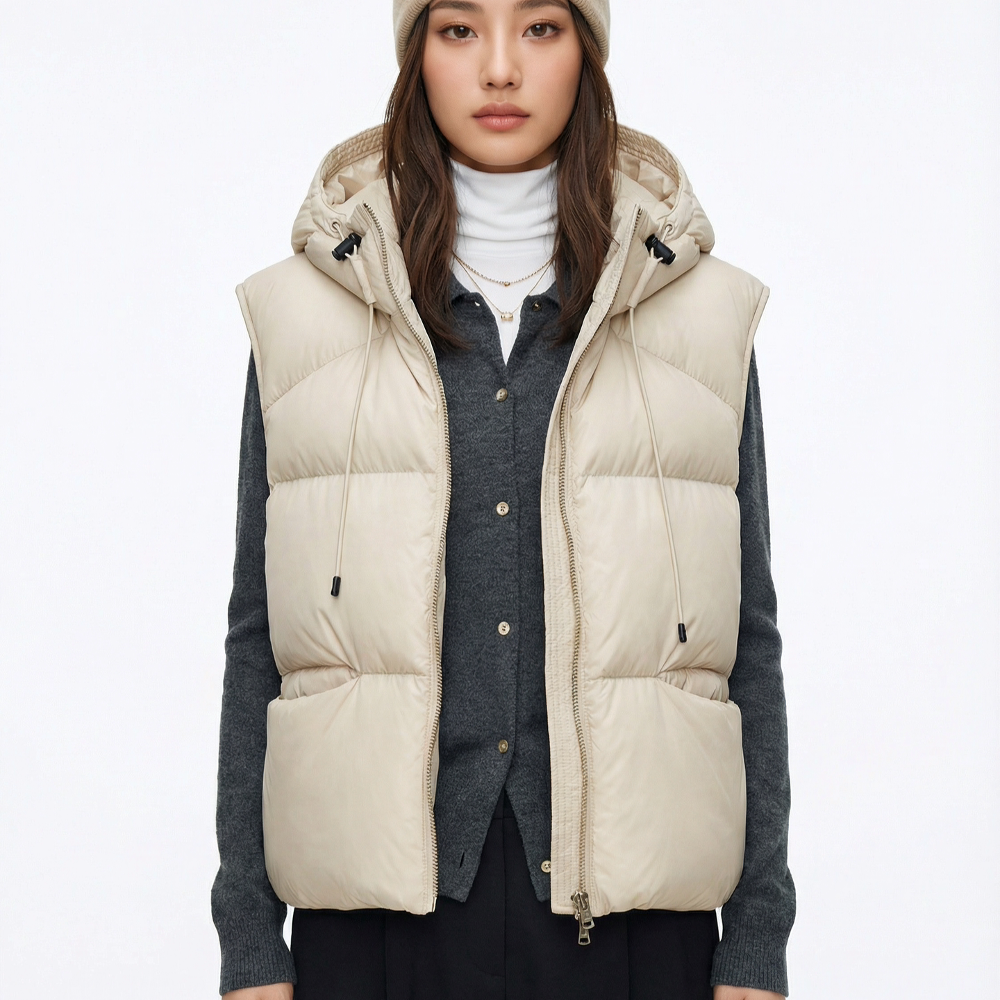 BW  2025冬季新开卡设计感90白鹅绒马甲保暖背心外套