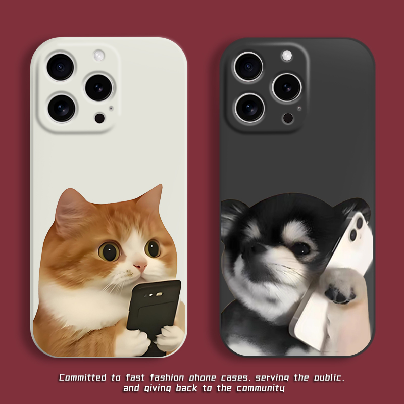 打电话猫狗情侣手机壳趣味个性