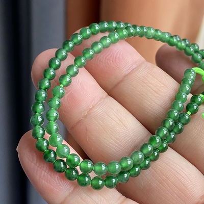 天然危地马拉卡4mm翡翠冰种菠菜绿圆珠手串手链女款玉石珠子链子