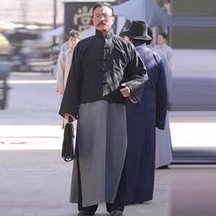 清朝古装 中式 长衫 管家服装 长袍大褂演出服老爷衣服 马甲套装 民国装
