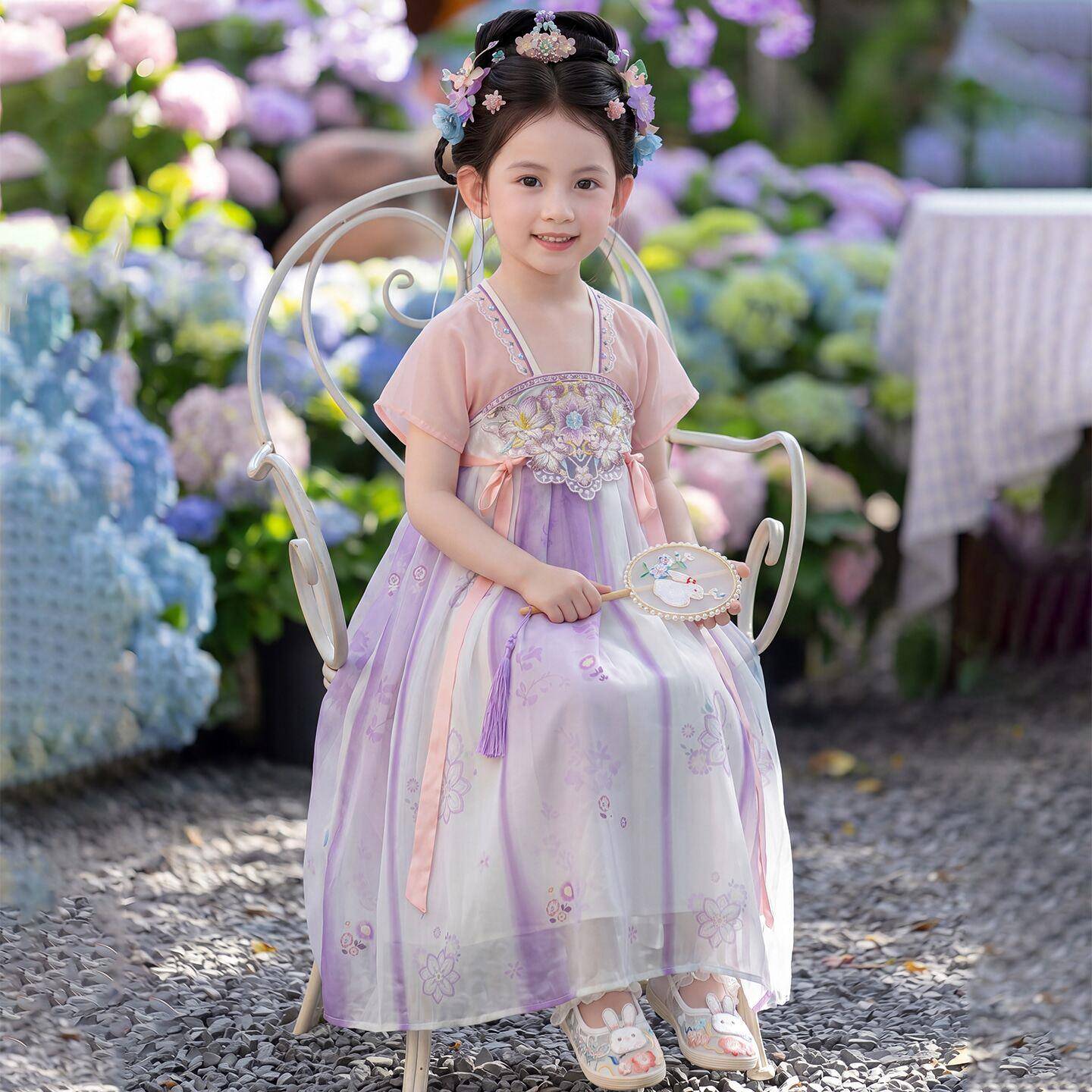 汉服女童2026新款古风公主连身裙小女孩国风儿童夏季薄款古装裙子