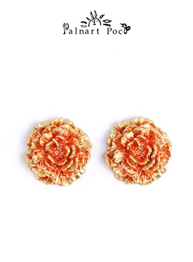 Palnart poc万寿菊橙色菊花大花显白小众独特耳钉秋冬耳环氛围感