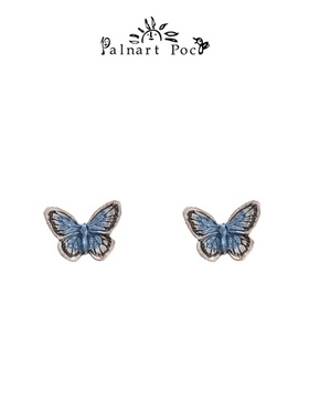 Palnart poc蓝色蝴蝶灰蝶独特小众甜美适合夏天耳钉气质名媛耳环