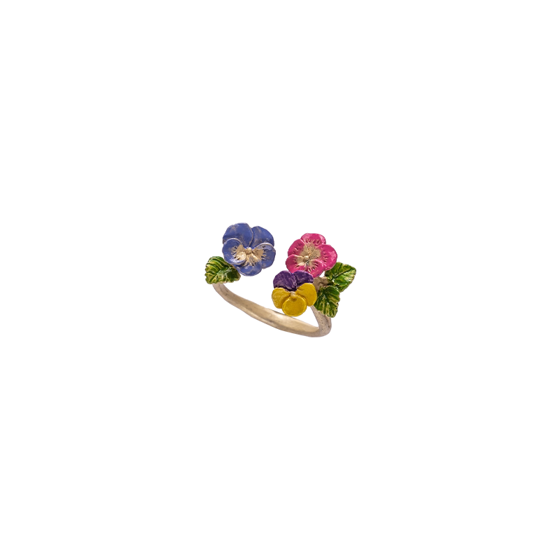 Palnartpoc小众三色堇花朵戒指