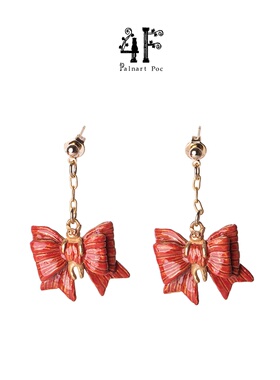 Palnart poc蝴蝶结猫宝宝耳环耳夹日本手作合金可爱紧紧包裹猫咪