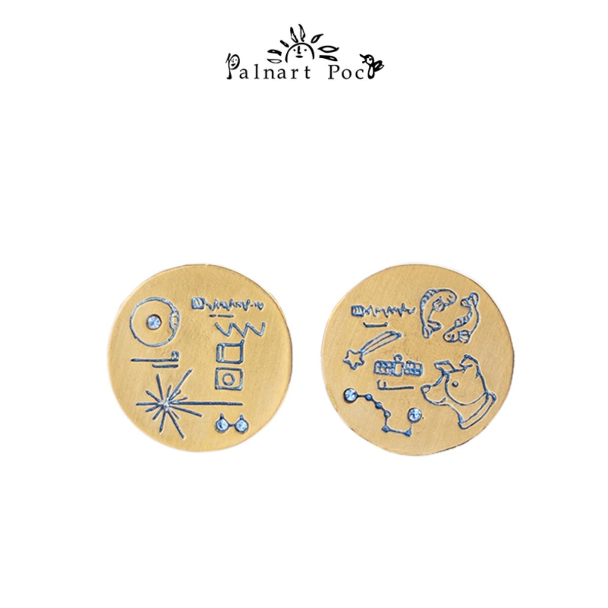 Palnart poc金色唱片双鱼座圆盘创意耳环小众设计感高级森系复古