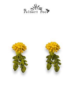 Palnart poc蒲公英黄色花朵独特耳环森系仙美气质名媛短款耳钉