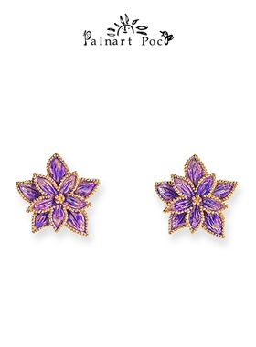 Palnart poc紫色铁线莲独特个性小众设计师款百搭耳环大花耳钉