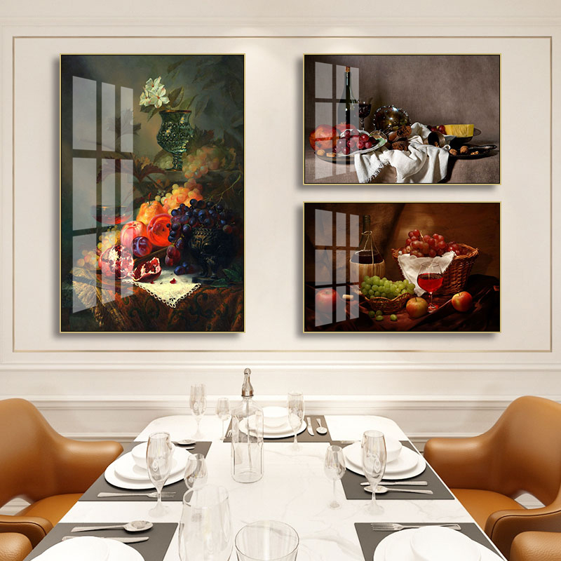 欧式水果葡萄酒瓶挂画酒庄园酒吧红酒杯壁画古典静物餐厅装饰画图片