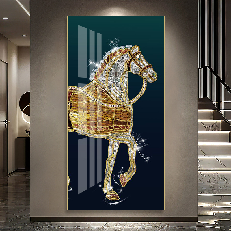 北欧风格轻奢骏马样板间展厅玄关挂画竖版骑士大气高档酒店装饰画图片