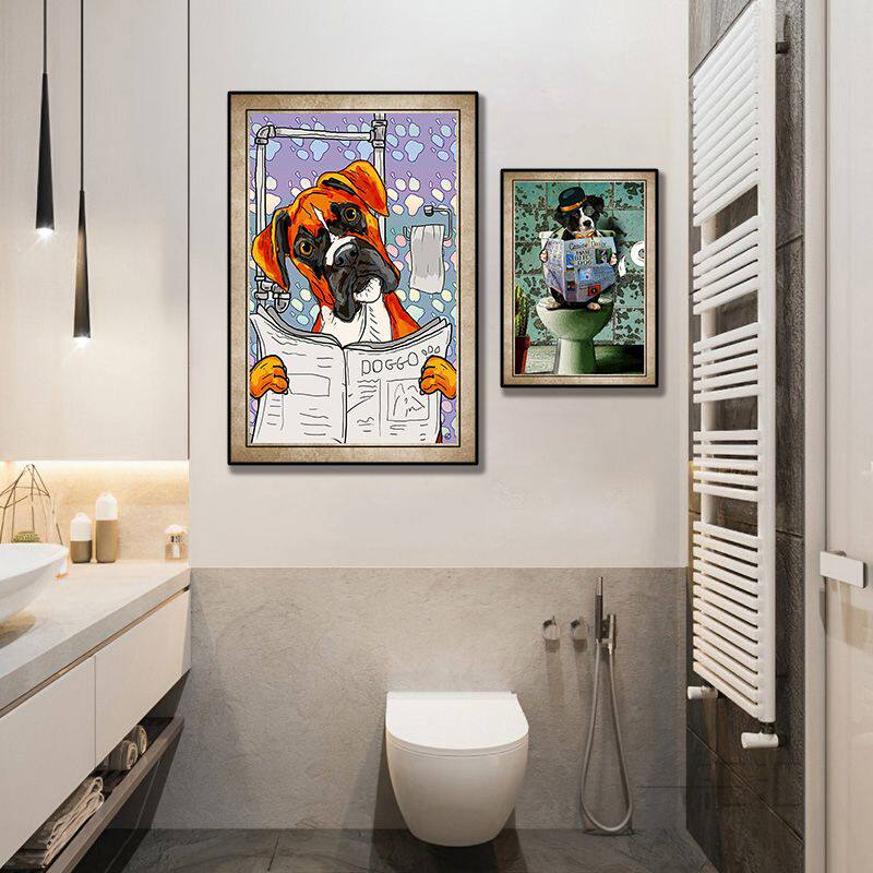 浴室卫生间装饰画创意个性宠物店复古挂画猫猫狗狗厕所背景墙壁画