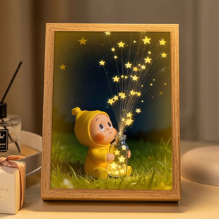星星人周边镜子灯光画治愈系动漫发光礼物画送朋友卧室音响小夜灯