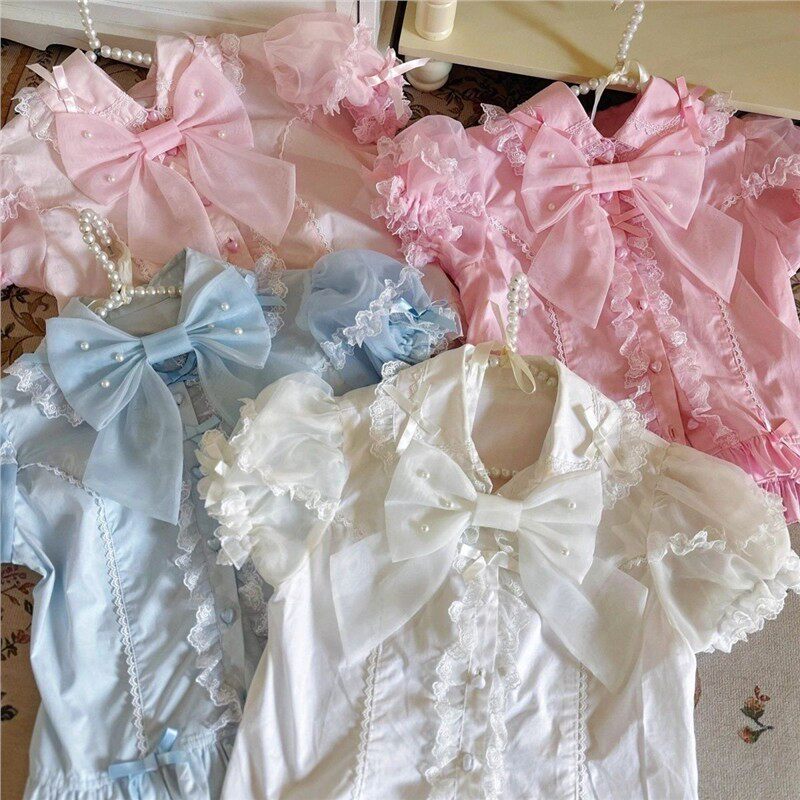 送蝴蝶结草莓秘境纯棉 Lolita百搭 短袖 衬衫