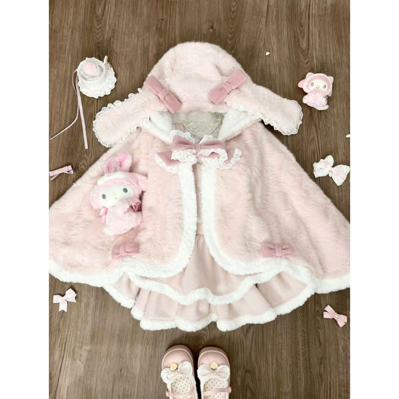 可爱洛丽塔少女感连帽蝴蝶结套装