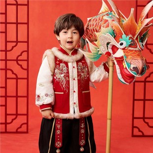 男女拜年服新中式汉服儿童冬装过年周岁喜庆国风唐装宝宝加厚套装