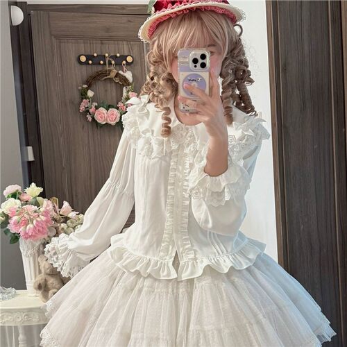 Lolita新款衬衫软妹甜美洛丽塔百搭娃娃领蕾丝花边衬衣可爱上衣