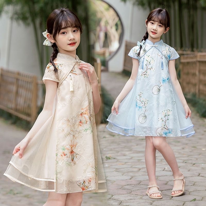 女童夏季连衣裙2025新款洋气中国风女孩汉服夏款旗袍裙时髦公主裙