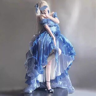 蓝色花嫁Lolita洛丽塔连衣裙洋装重工拖尾蓬蓬公主裙在逃公主裙