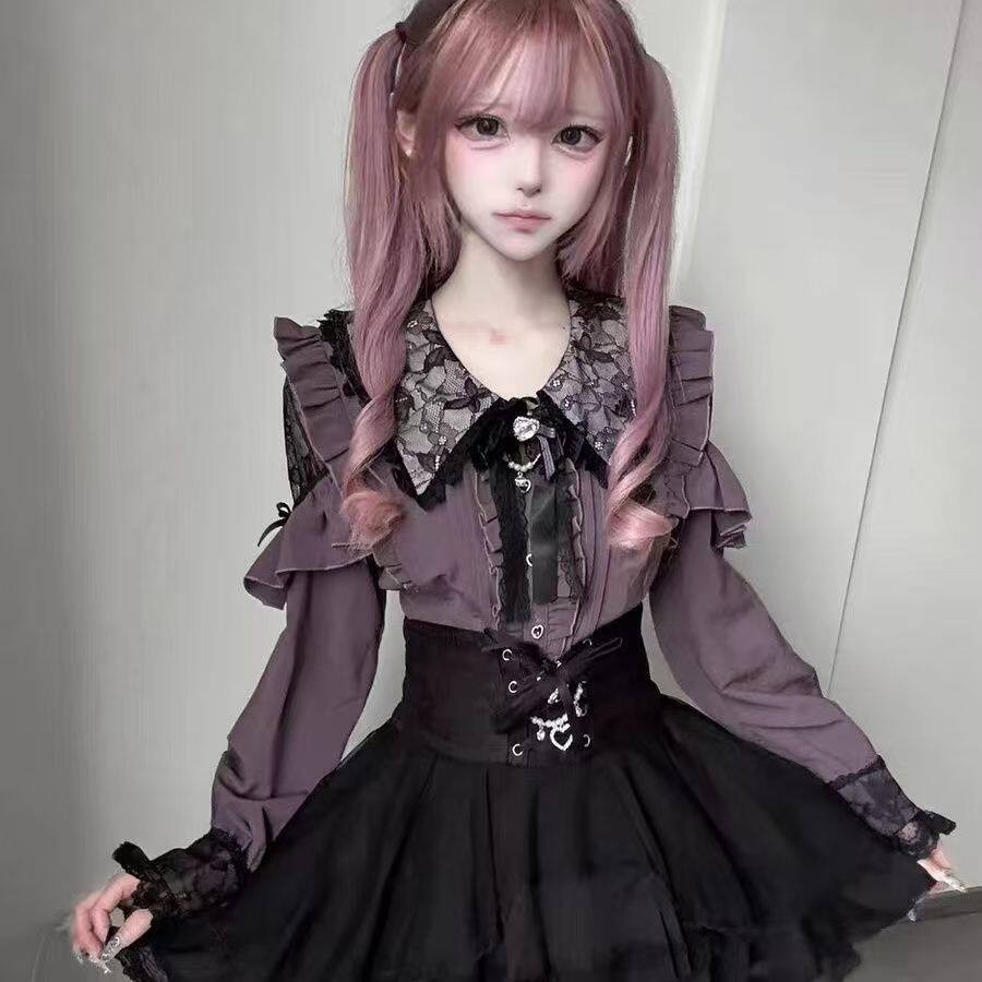 巡梦流年 原创蕾服日系亚文化黑紫粉白衬衫