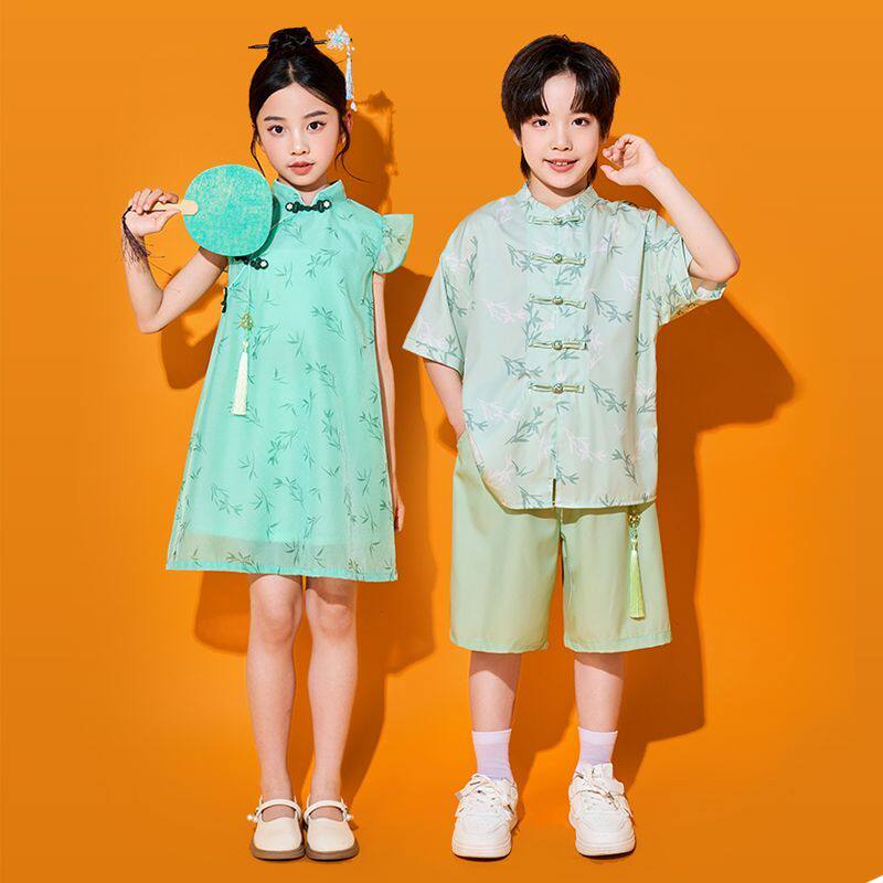 六一儿童竹韵国潮旗袍夏新款儿童诗朗诵表演出服舞蹈走秀合唱