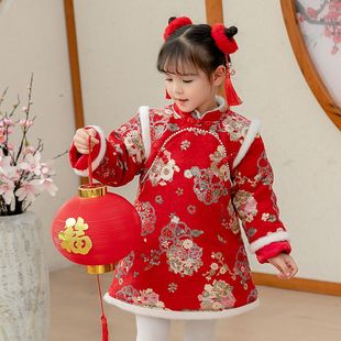 女童冬装新年套装裙子儿童中国风唐装宝宝生日礼服连衣裙拜年汉服