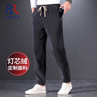 宽松男秋冬休闲条绒裤 RLBR秋季 加绒加厚束脚运动裤 子男款 灯芯绒裤