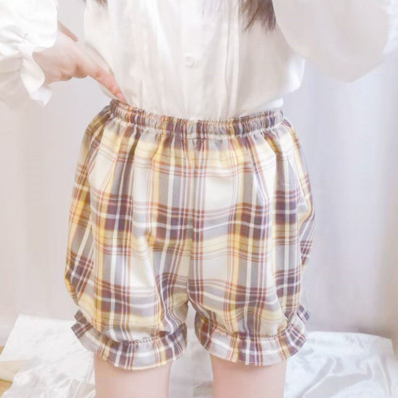 MH原创Lolita南瓜裤JK制服山吹格子灯笼裤打底裤安全短裤可外穿