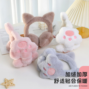 女款冬季耳罩卡通猫爪造型毛茸茸材质防寒保暖学生耳暖耳包护耳