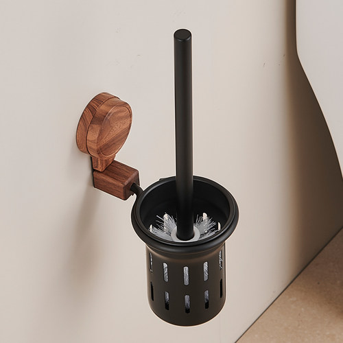 吸盘胡桃木免打孔壁挂式马桶刷架