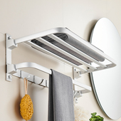 卫生间毛巾架免打孔银色浴巾置物架双折叠毛巾挂杆浴室壁挂式 收纳
