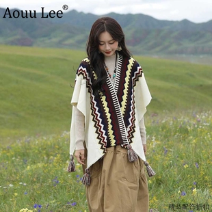 MoonsLee披肩女外搭空调房围巾草原旅行斗篷夏季配裙子民族风披风