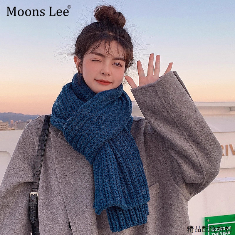MoonsLee蓝色围巾韩版百搭新款可爱少女冬季情侣保暖针织毛线围脖