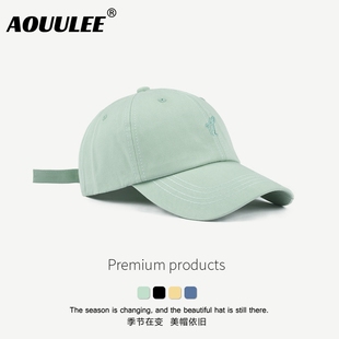 MoonsLee透气显脸小日系鸭舌帽子女夏季浅绿色字母软顶棒球帽男潮