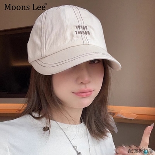 MoonsLee新款 棒球帽子女字母刺繡寬檐鴨舌帽加深帽檐大頭圍顯臉小
