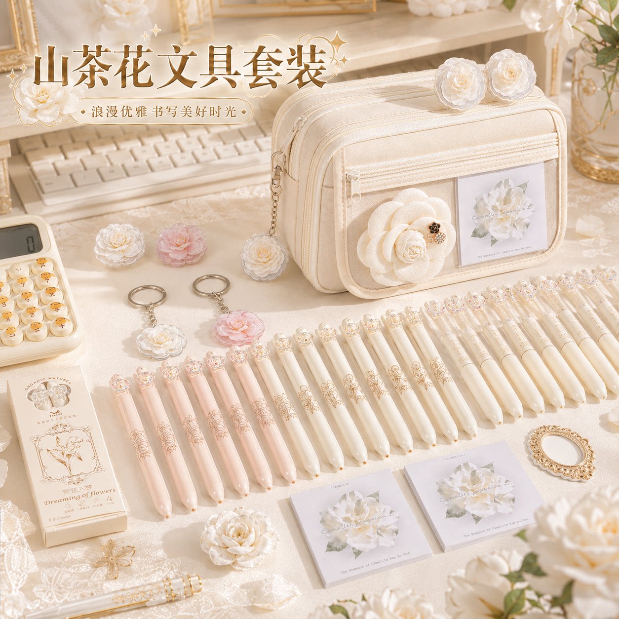 13层山茶花笔袋~2026新款高颜值ins风大容量女生铅笔盒超火文具盒初中生痛包透明小学生女童礼物女孩款文具袋