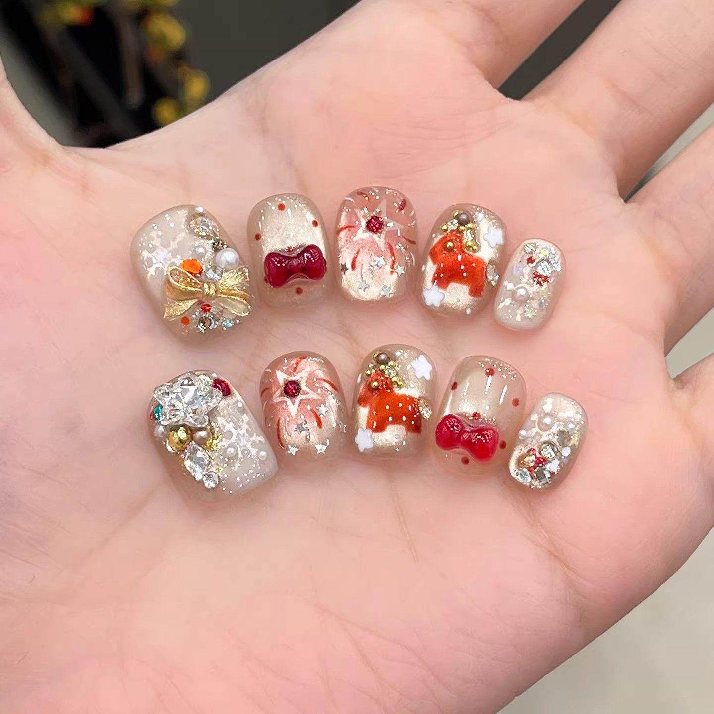 新年小马手工穿戴甲2026马年新年款儿童指甲贴女孩美甲手绘福气可