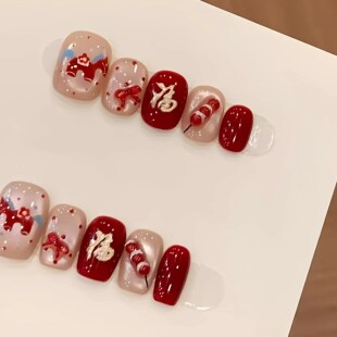 新年小马年儿童指甲贴2026新款女孩3岁6岁穿戴甲防水无毒无味小学生专用果冻胶美甲贴过年手上装饰立体贴纸