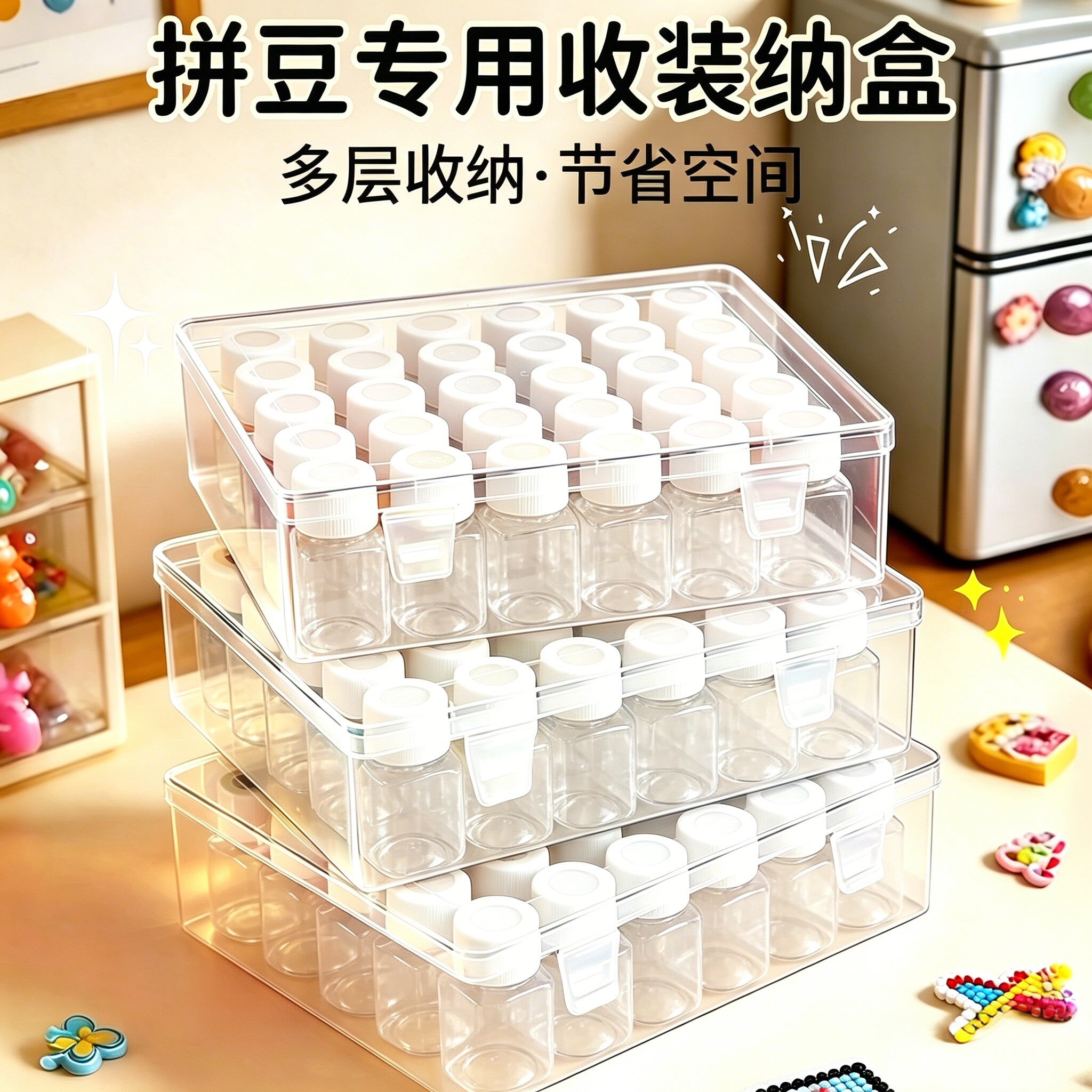 拼豆收纳盒分装盒透明拼豆塑料收纳盒手工diy材料补充包工具整理图片
