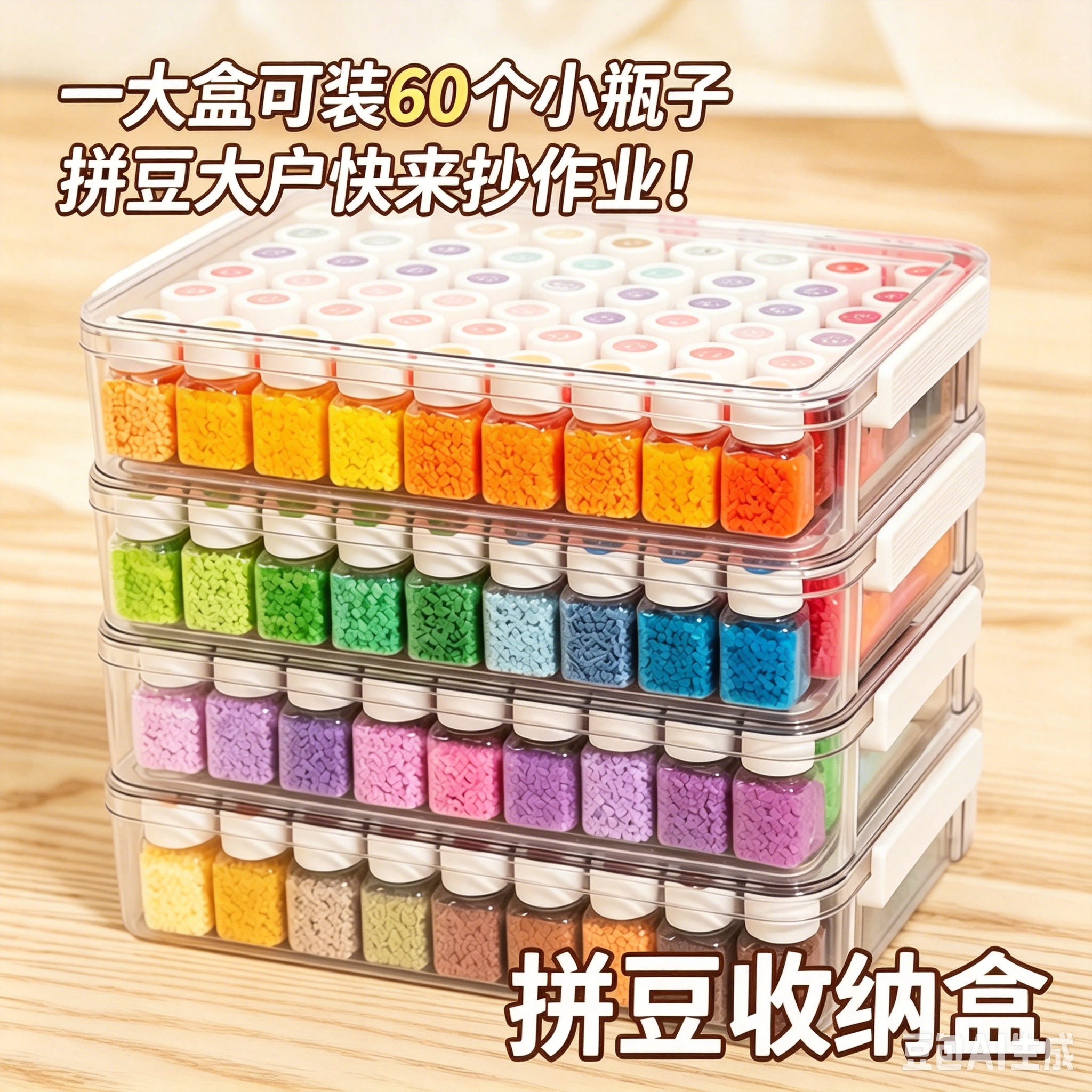 拼豆收纳盒分装盒透明diy拼豆专用塑料盒子材料包补充包工具整理