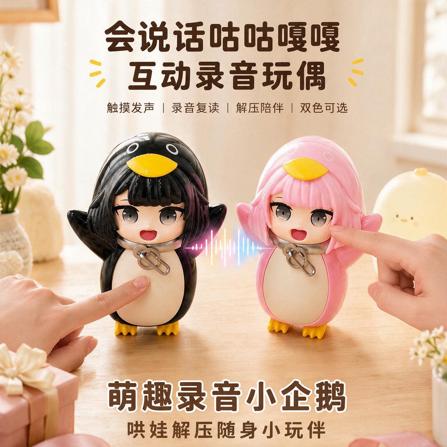 会说话咕咕嘎嘎小企鹅管理员带录音Q版手办玩具公仔儿童礼物发声图片