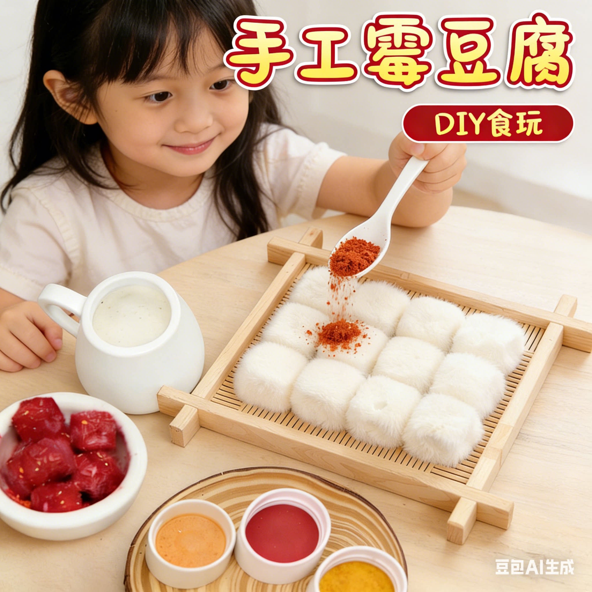 霉豆腐玩具创意手工diy材料包仿真食物套装模拟摆摊亲子互动游戏3