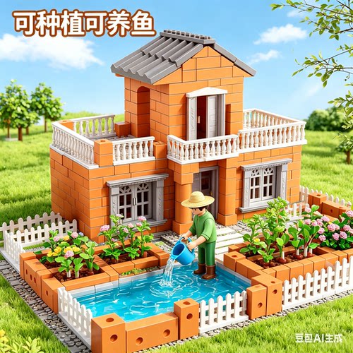 儿童益智积木男孩6-8岁泥瓦匠盖房子砌墙玩具小屋搭建拼装diy手工