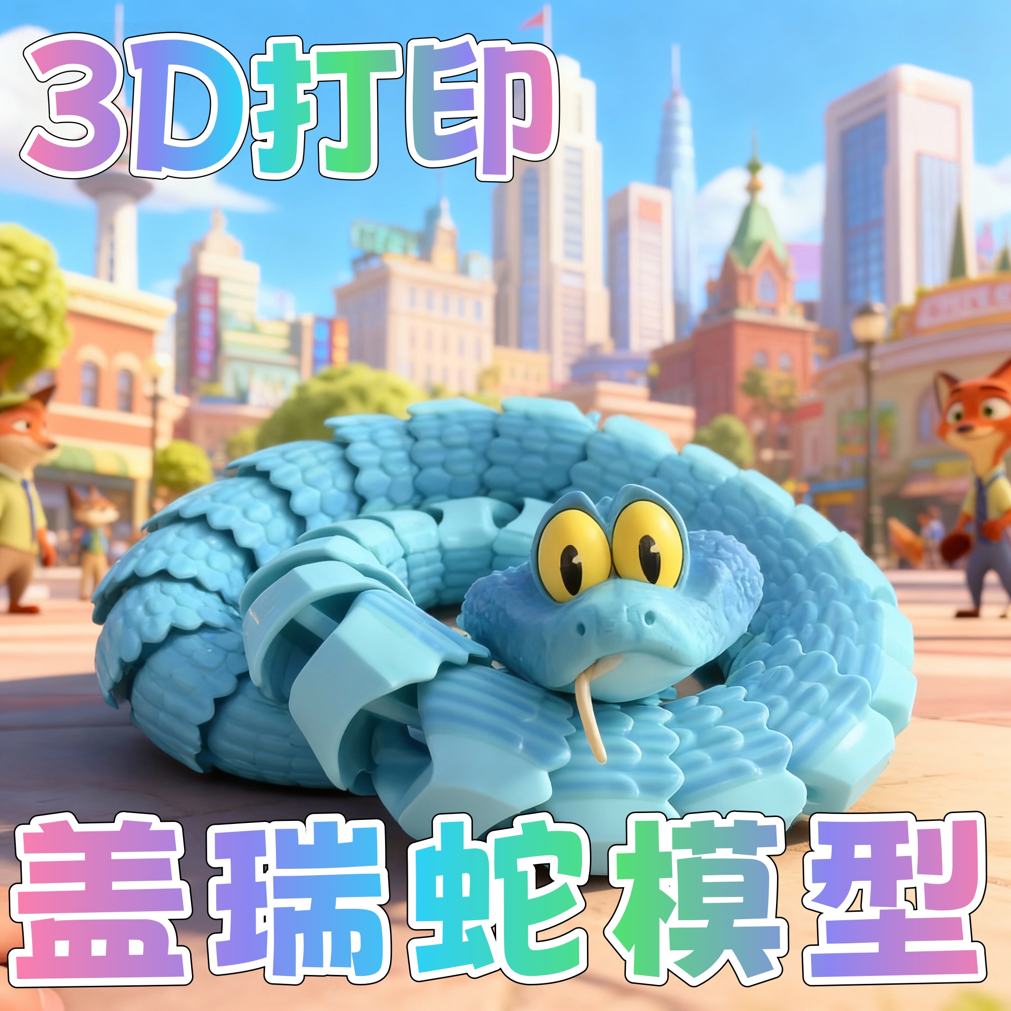 3d打印盖瑞一条蛇疯狂动物城手办周边关节可动桌面摆件模型玩具