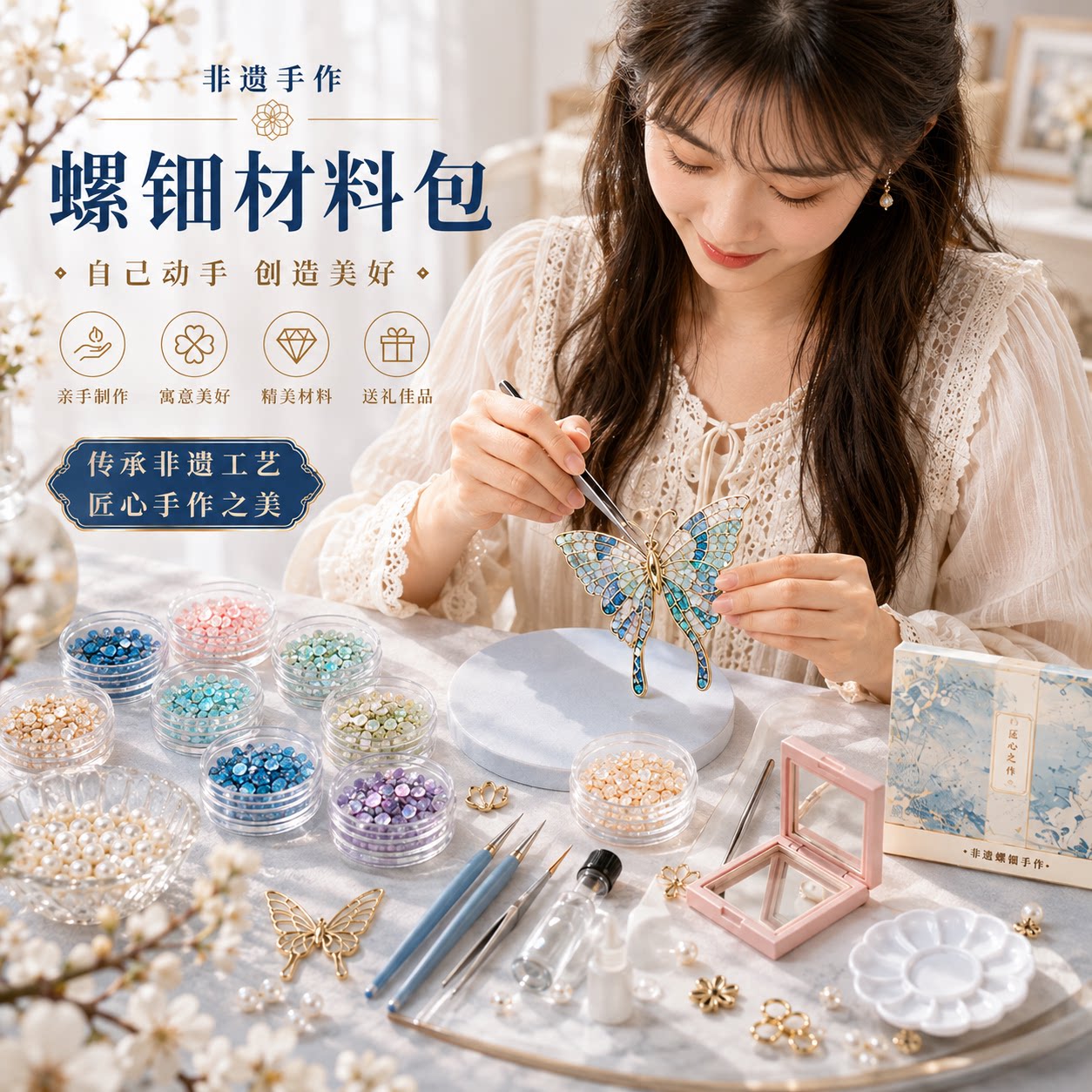 非遗螺钿 DIY 手工材料包女孩自制发夹女童创意益智手工饰品玩具图片