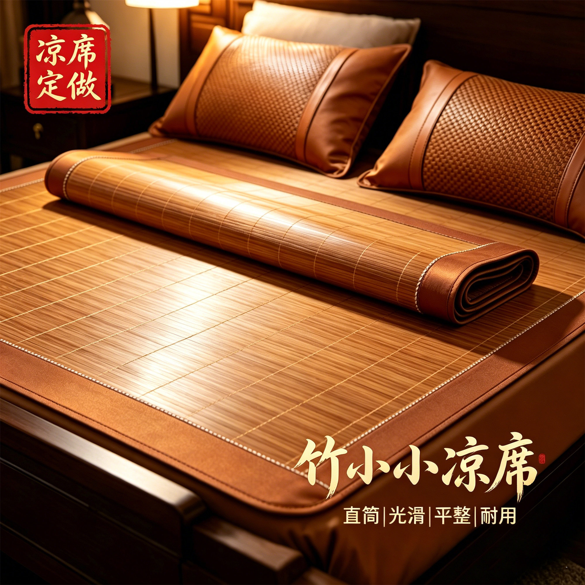 竹席凉席1米5直筒1.4夏季两用1.8/1.1/1.3/1.6m席子定做2米宽订制