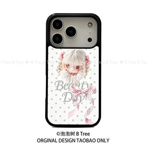 BTree原创波点蝴蝶结女孩芭比艺术家联名可爱适用iPhone17Promax苹果16plus黑框软边iPhone15/14手机壳磁吸套