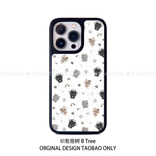 BTree原创摇滚小猫可爱新款pc软胶平铺iPhone17Promax手机壳苹果16plus15143晶瓷黑边框亚克力防摔磁吸保护套