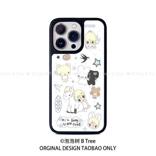 BTree原创日系野有上秋可爱女孩卡通适用iPhone17Promax苹果16plus15/14全包手机软壳黑边框包按键保护套防摔