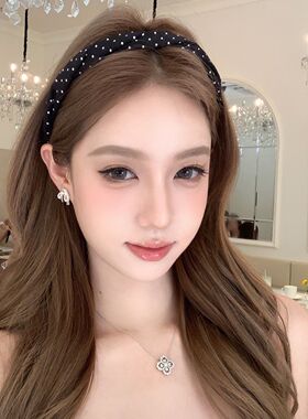 温柔学姐韩系波点麻花细发箍女高颅顶显脸小黑色发箍